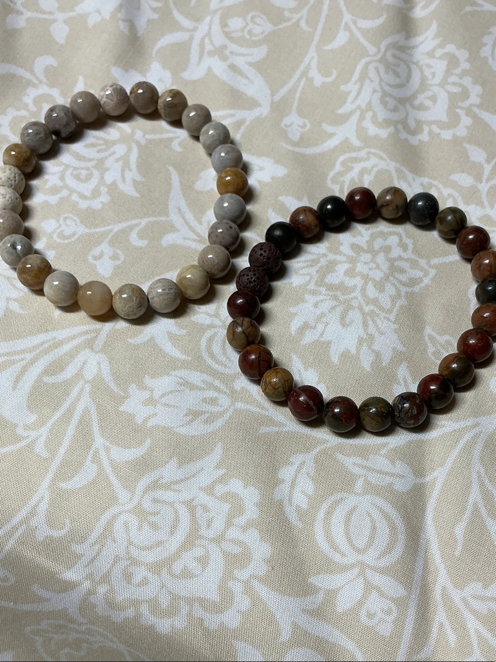 Natural Stone Bead Stretch Bracelets- Beige & Multicolor Brown